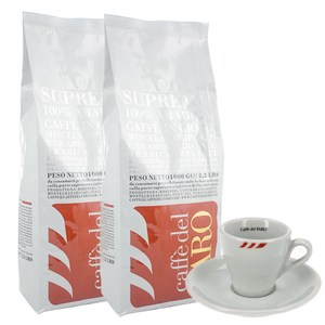 ZESTAW - Kawa ziarnista Caffe del Faro Suprema 100% Arabica 2x1kg + filiżanka do espresso