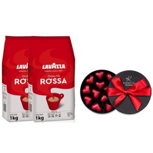 ZESTAW - Kawa ziarnista Lavazza Qualita Rossa 2x1kg + serduszka karmelowe Karmello GRATIS 